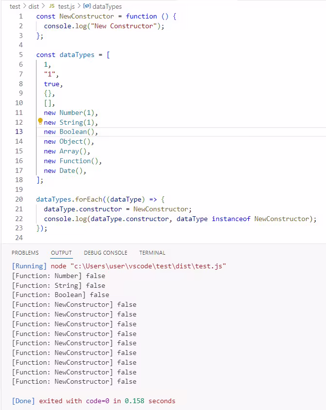 constructor를 변경하더라도 참조하는 대상이 변경될 뿐 이미 만들어진 인스턴스의 원형이 바뀌거나 데이터 타입이 변경되지는 않습니다.