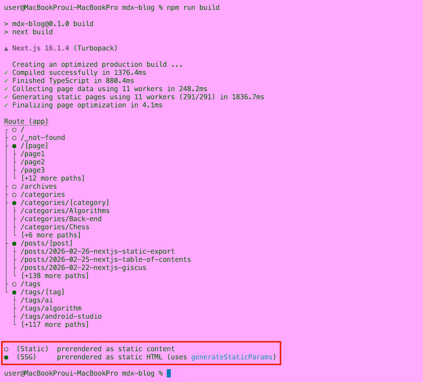 generateStaticParams 설정 이후